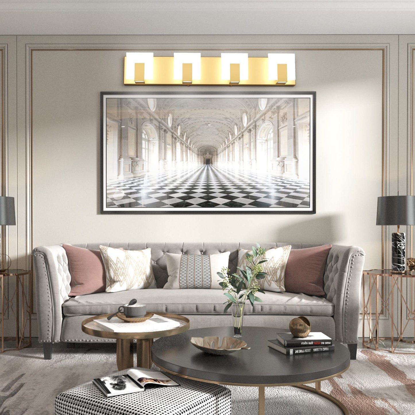 Aipsun Gold Vanity Lights for Bathroom Modern LED 4 Lights Bathroom Vanity Lights Up and Down Wall Light Fixtures 6000K