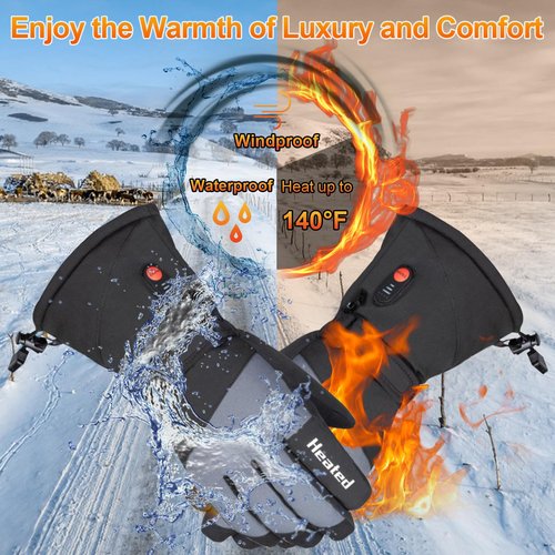 Heated Gloves for Women Men Waterproof, Rechargeable 7.4V Fast Heating Hand Warmers Arthritis Heater Cold Winter Gloves for Snowmobile Camping Cycling Skiing Hiking Working (Large)