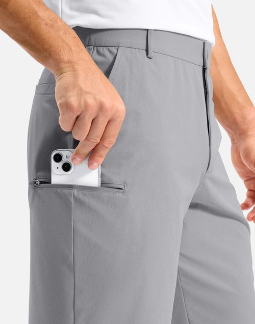 Pudolla Men's Golf Shorts with 4 Pockets 11"/13" Long Inseam Lightweight Quick Dry Flat Front Hybrid Shorts for Casual Work(Grey-13inch-34)