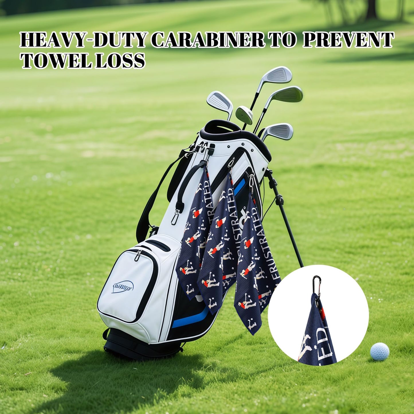 Puoqu Microfiber Golf Towels (16" X 24") with Carabiner Clip, Waffle Pattern Golf Towel Hook and Loop Fastener, Golf Club Towel, Premium Golf Accessories, Gift for Men, Golfers, Dad (Three Navy Blue)