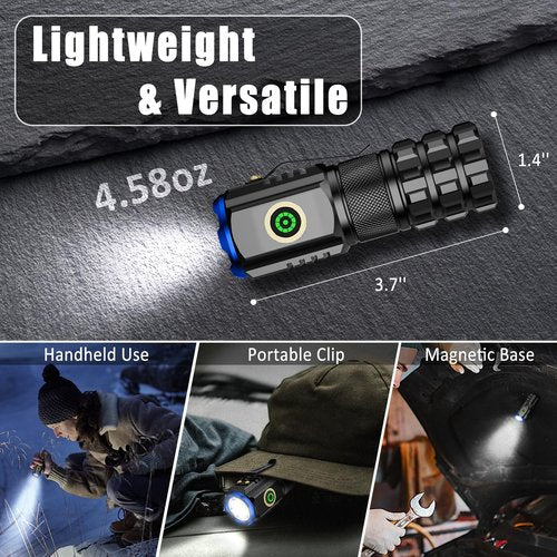 XTAUTO 2-Pack Portable LED Mini Flashlight, Rechargeable EDC Small Pocket Flashlight 6 Lighting Modes w/Magnet Clip Waterproof for Camping Hiking Night Walking Running Outdoor Emergency