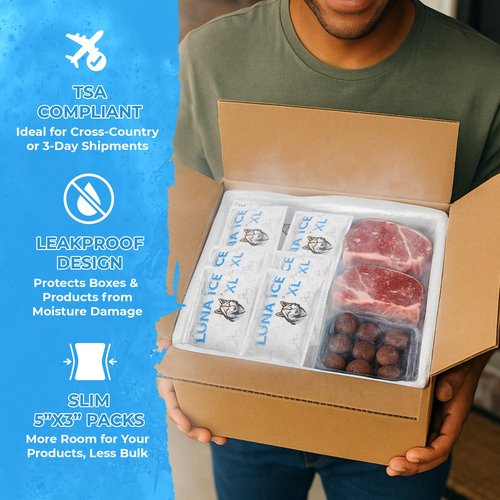 LUNA ICE Dry Ice Packs for Shipping XL - Long Lasting ice Packs - 24+ Hour Freeze Power - BPA Free - 300 Pack Bulk 150 lb – Hielo Seco - Reusable Gel Bricks for Food