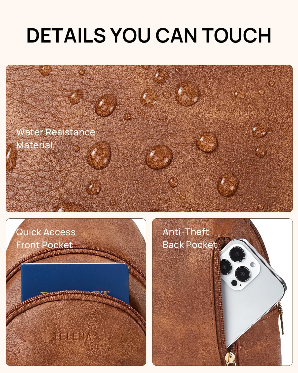 Telena Crossbody Bags for Women Leather Sling Bag for Woman Travel Brown