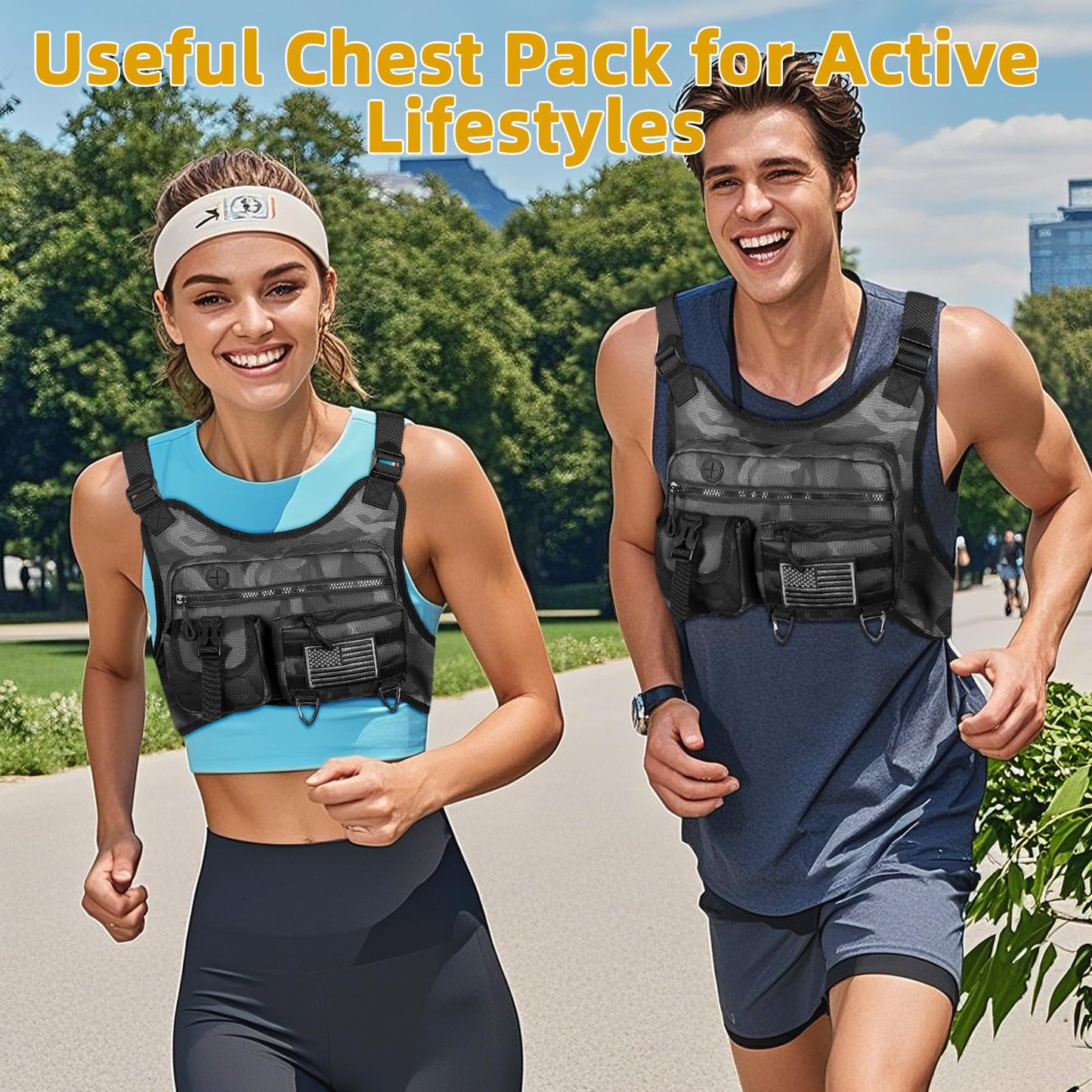 WILDKEN Chest Bag For Men, Water Resistant Lightweight Running Vest with Extra Storage Tactical Chest Pack for Workouts, Cycling, Hiking (Camo)