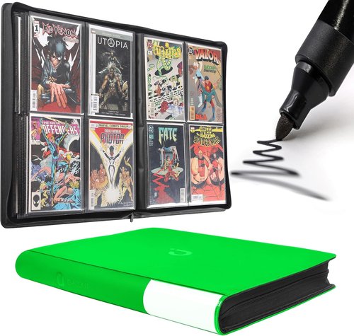 D DACCKIT Premium Comic Binder - Holds 96 Comics with Sleeves | Brilliant Green Storage Album