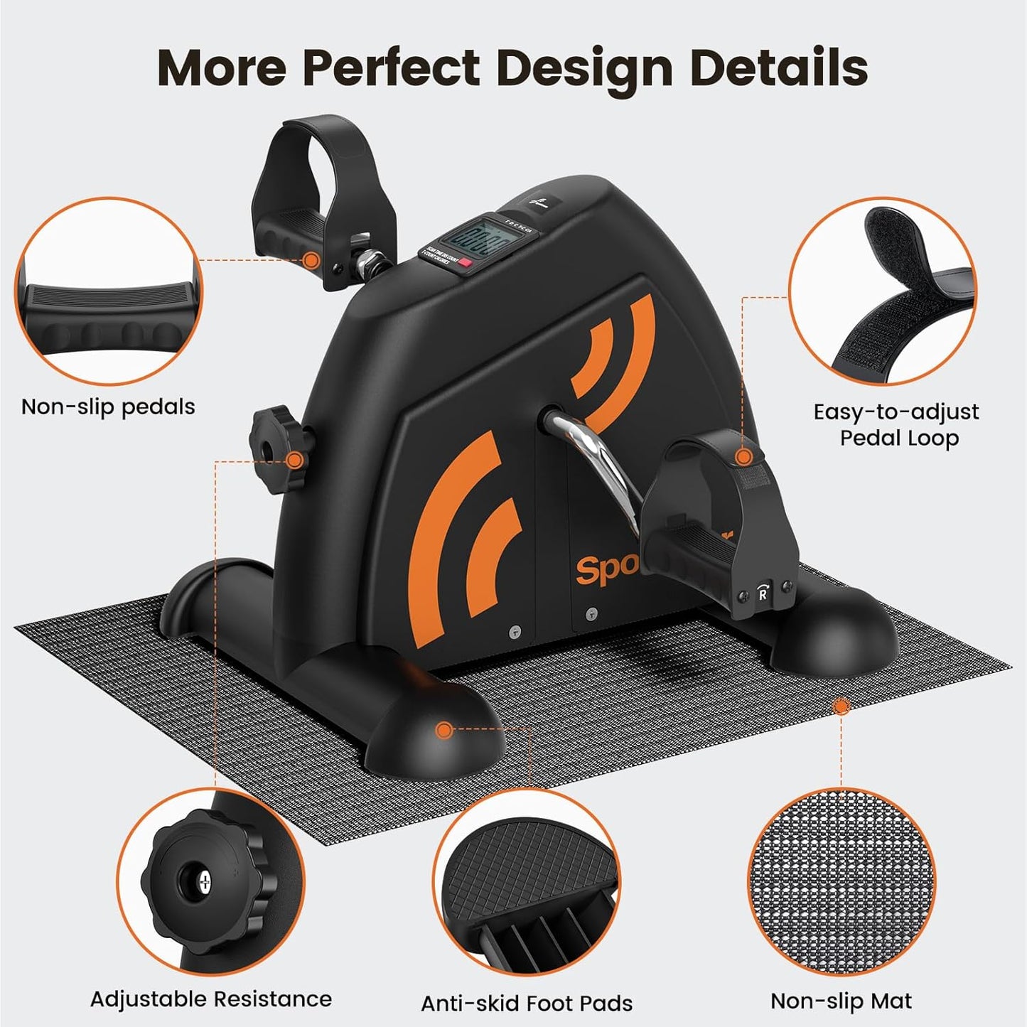 Sportneer Under Desk Bike Pedal Exerciser - Portable Mini Exercise Bike for Seniors | LCD Display, Anti-Skid Mat