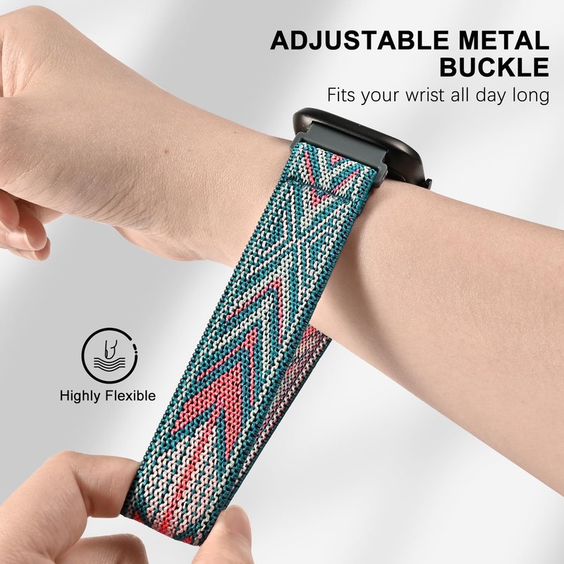 HQzon 5 Pack Elastic Nylon Watch Band Compatible with Amazfit Bip 6/ Bip 5/Gtr 4/Gtr 3/Gtr 2/47mm/Balance, 22mm Elastic Watch Strap for Men and Women