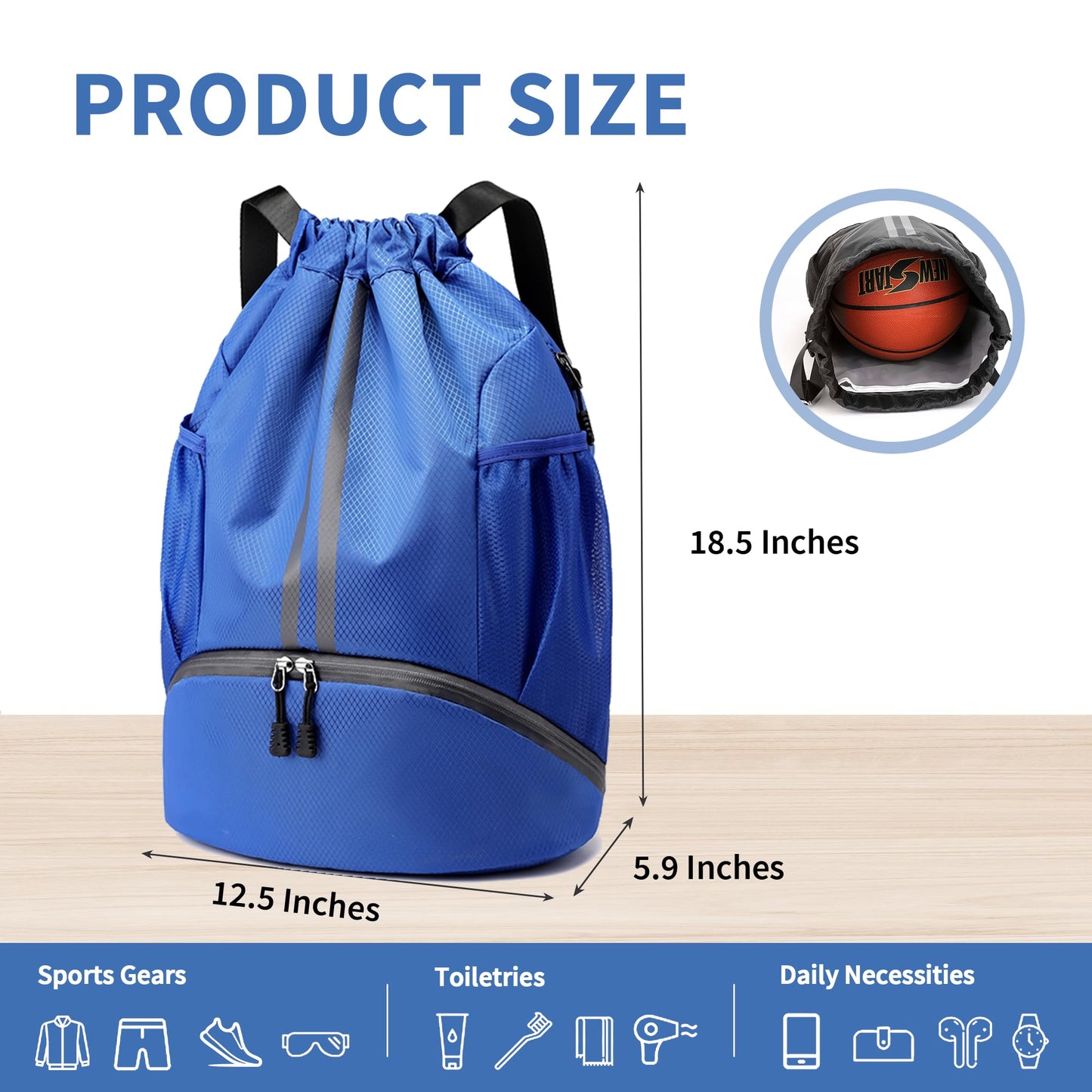 JELUTAR Soccer Bag, Drawstring Soccer Backpack with Shoe Compartment