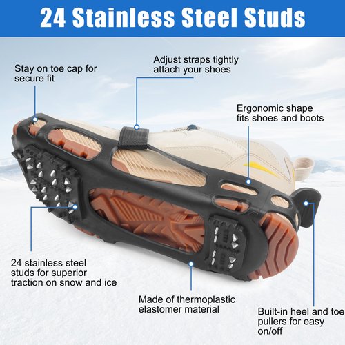 Crampons, Ice Cleats for Shoes and Boots Anti-Slip Snow Traction Cleats Walking on Snow and Ice Slip-on Stretch Footwear for Winter Walking Hiking Fishing XL