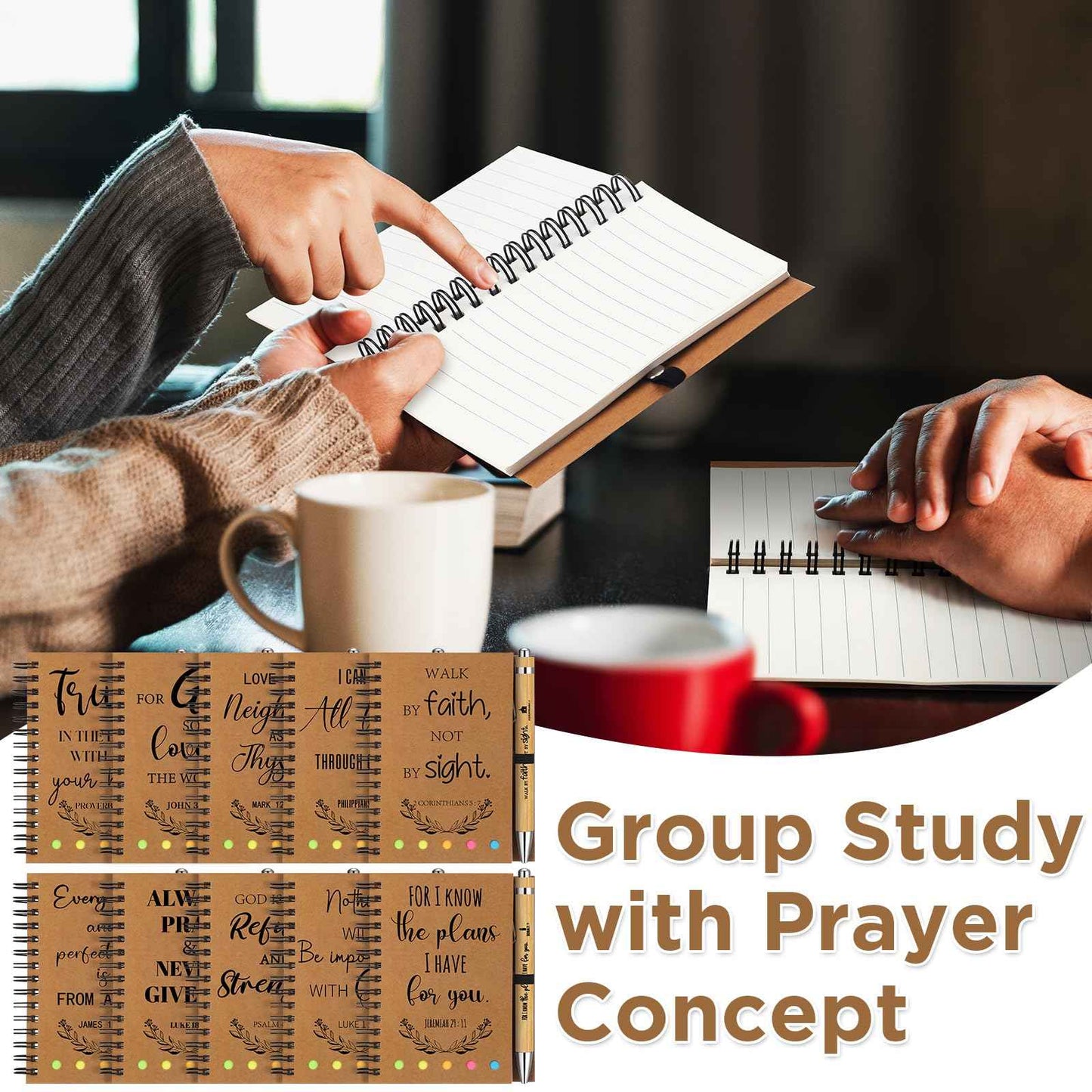 Spakon 60 Pcs/ 30 Set Christmas Christian Gifts Bulk Bible Notebooks with Sticky Notes Ballpoint Pen Prayer Journals for Men Women Church Employee Pastor Appreciation VBS Inspiration Gifts(Kraft)