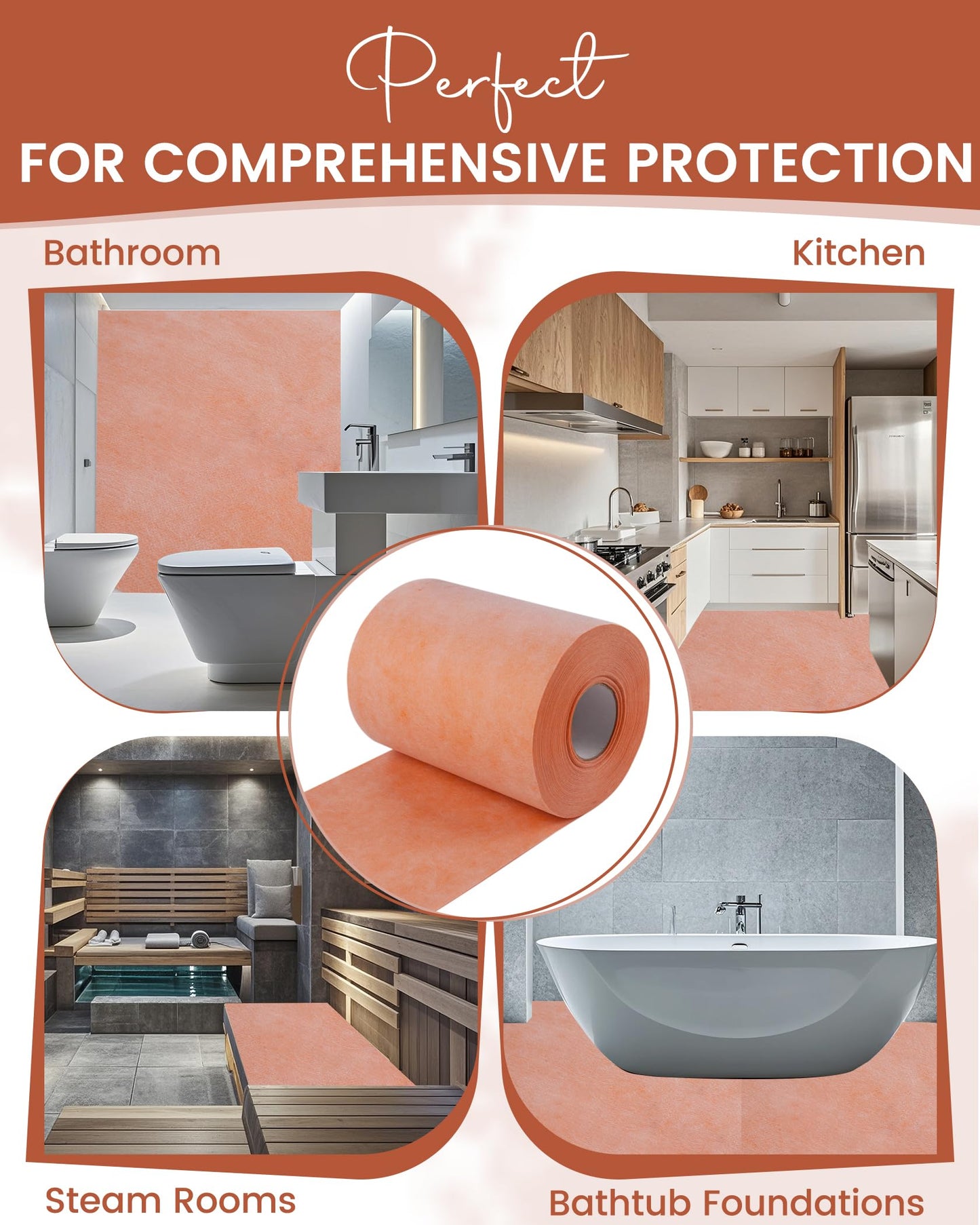 Foundgo 328 Sq Ft/ 39.3inch*100ft Waterproof Membrane for Shower 24mil Waterproofing Membrane Roll, Shower Waterproof Membrane Band, 100% Water Proof Strip for Sauna Bathroom Kitchen Walls Corners