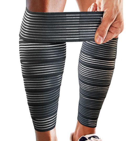 HiRui Calf Compression Wraps, 71" Adjustable Elastic Bandage Sleeves, Lower Leg Calf Support for Men & Women, Shin Splints Relief, Varicose Veins, Fitness, Running, Basketball, Soccer (2, Black)
