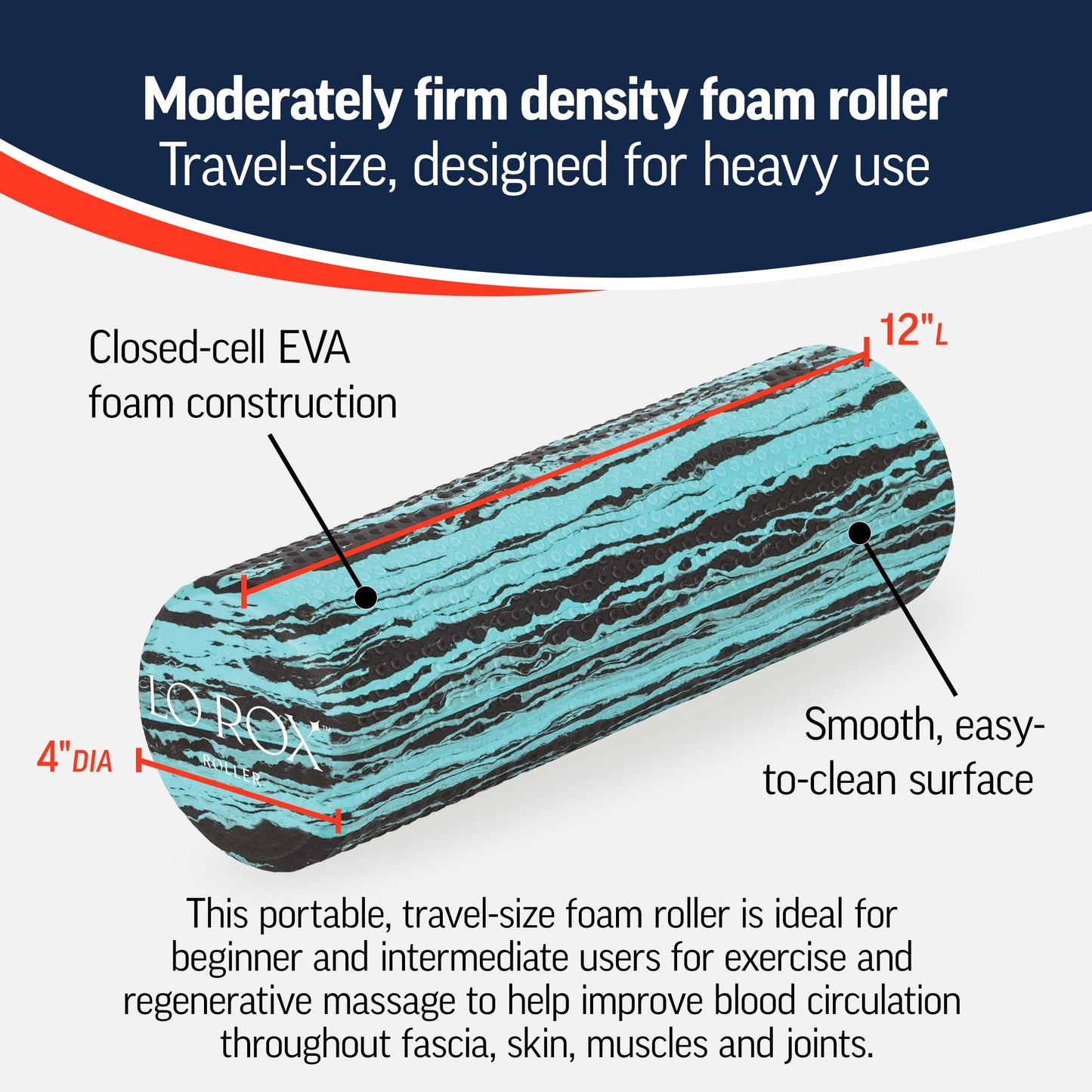 OPTP Lo Rox Travel-Size Foam Roller for Physical Therapy, Pilates, Exercise, and Self-Massage, by Fascia and Alignment Expert Lauren Roxburgh – Moderate Density