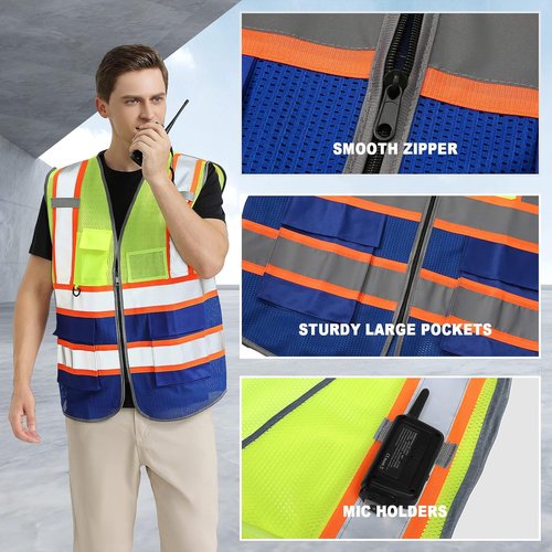 BeautyWill High Visibility Safety Vest - Class 2 Reflective & Breathable Construction Gear