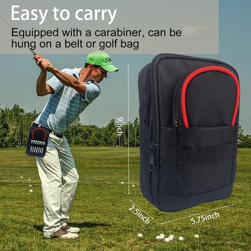 Sevance Golf Accessory Bag with Valuables Pouch – Detachable Golf Pouch for Men & Women, Zippered Pockets for Balls, Tees & Essentials – Fits Golf Cart or Stand Bag (Red Edge)