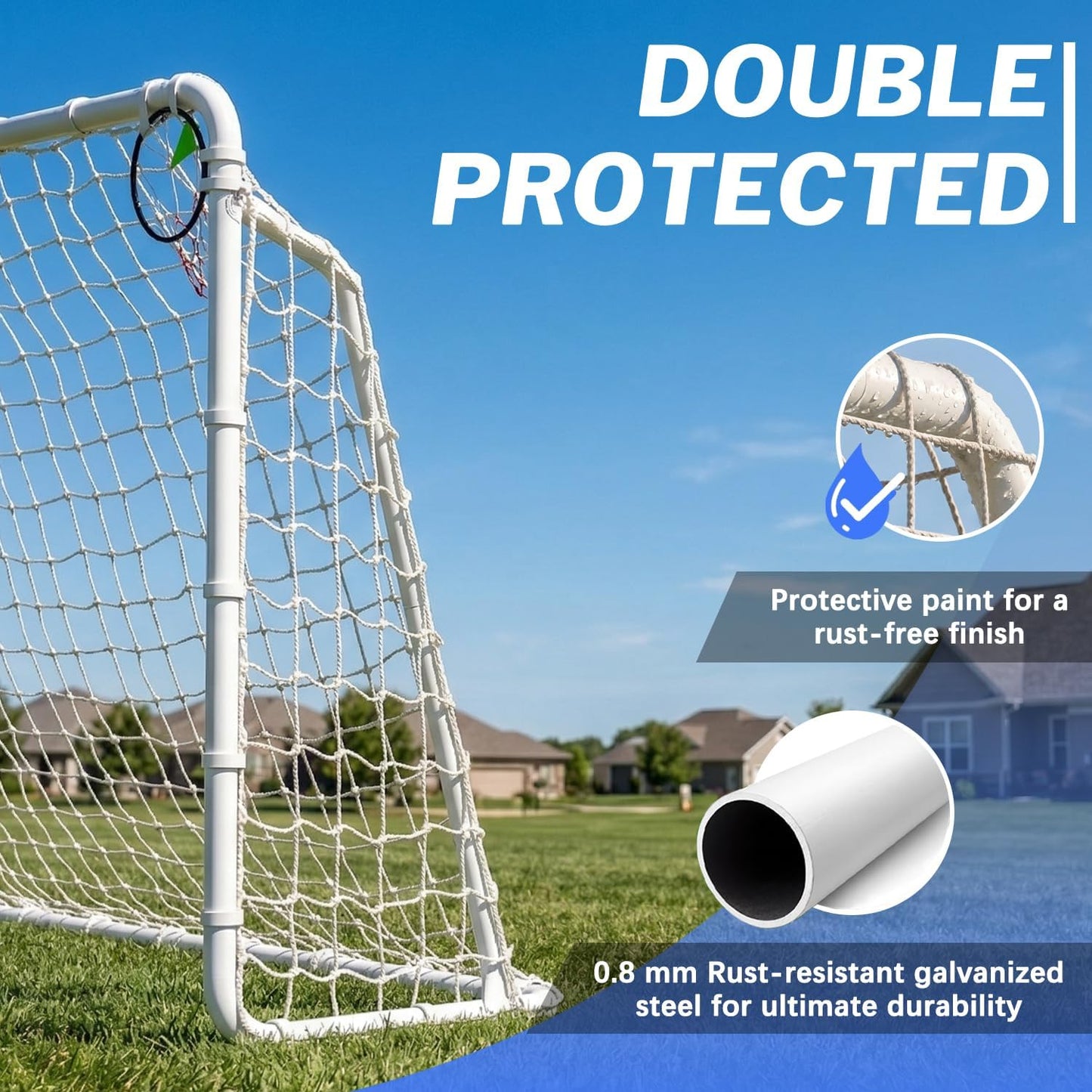 Metal Soccer Goal by [Brand Name] - Rust-Proof Frame with PE Net & Training Cones | 8x6, 12x6, 16x7 FT Sizes
