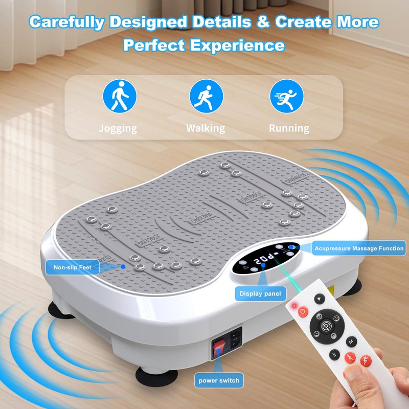 XIHEIMA Vibration Plate Exercise Machine for Lymphatic Drainage, Whole Body Fitness Workout Equipment Stand Shake Board Sport Gym for Weight Loss Fat Burner for Women Men (White)