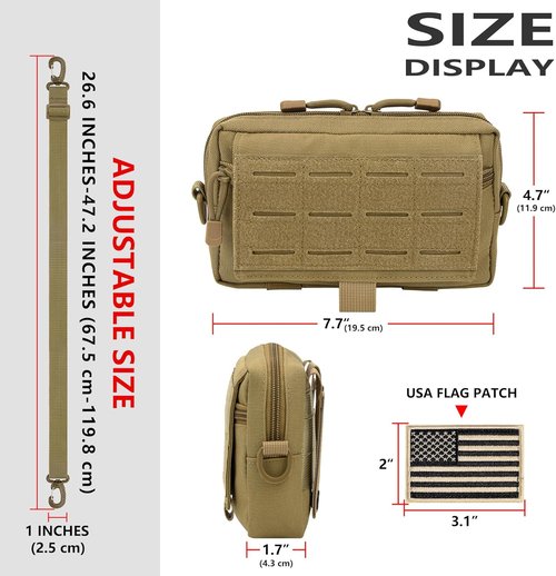 Bvya Tactical Molle Admin Pouch - Front Laser-Cut Loop EDC Utility Tool Pouch | Versatile Waist Pack with Flag Patch