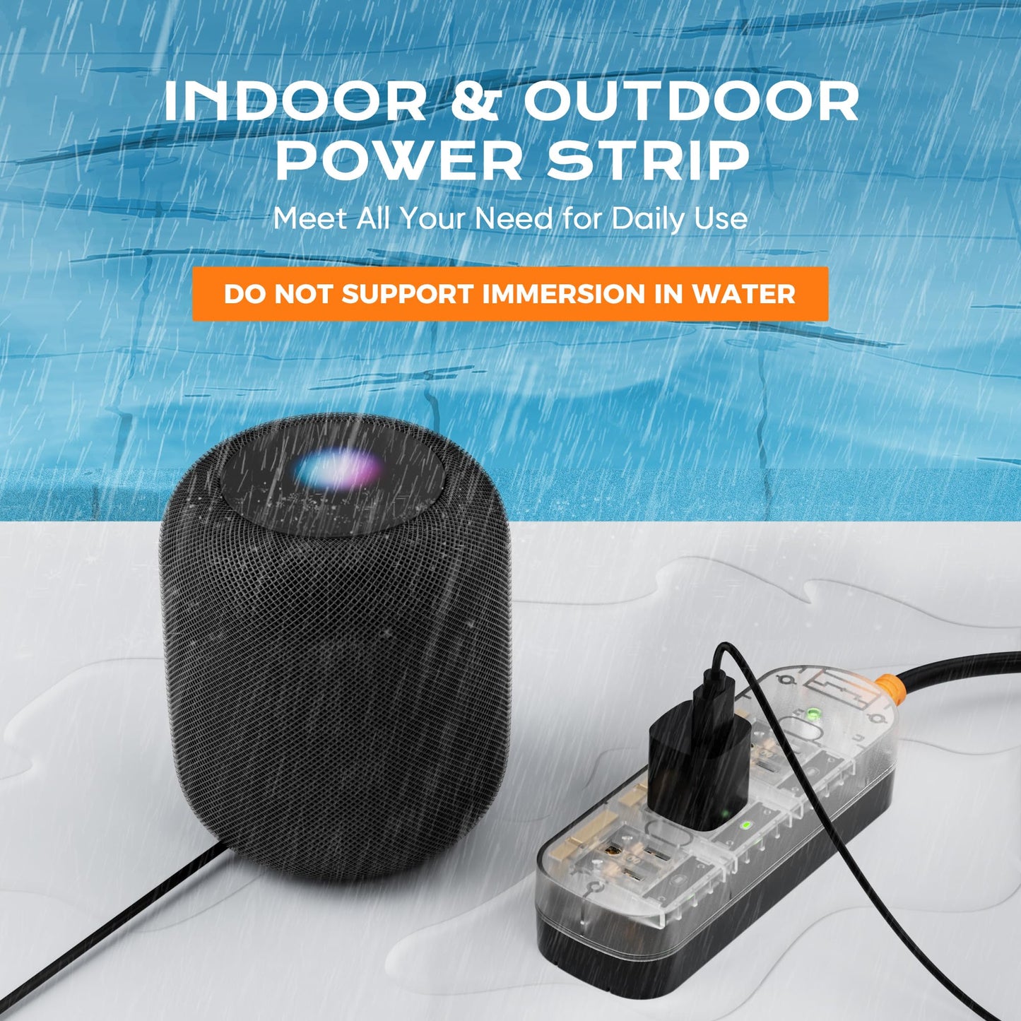 EIGSO Outdoor Power Strip Weatherproof, IPX6 Grade Waterproof Surge Protector with 3 AC Outlets, 5FT Heavy Duty Extension Cord for Indoor Outdoor, Crystal White