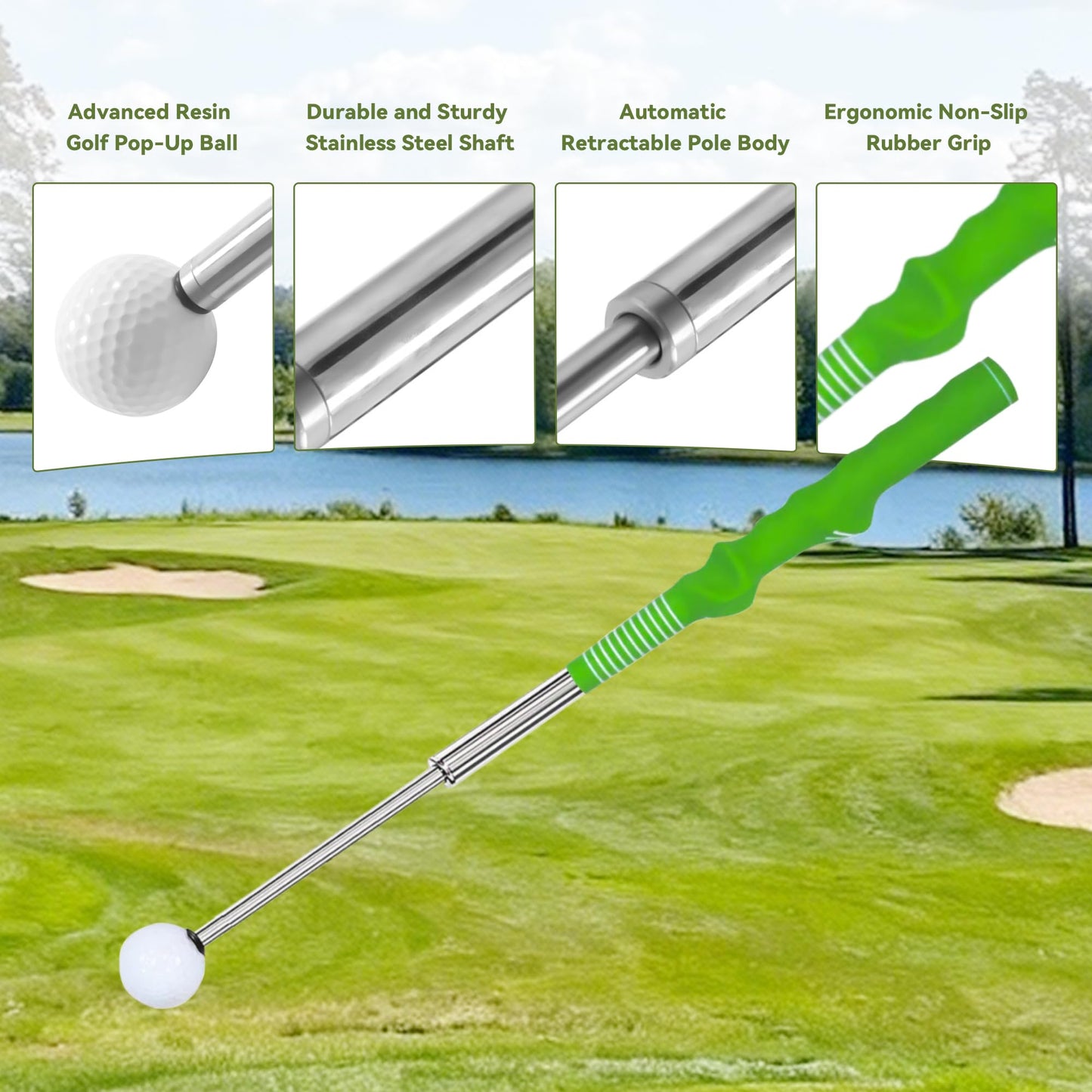 HiSnug Retractable Golf Swing Training Aid - Golf Swing Trainer, Portable Grip Trainer with Click Feedback for Chipping Hitting, Ideal for Beginners, Indoor & Outdoor Practice, Green