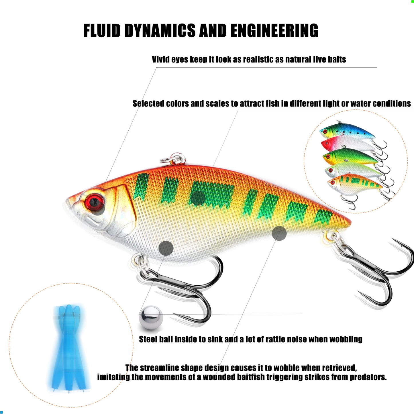 EXAURAFELIS Lipless Crankbait Fishing Lures Fishing Gear Vibration Lures VIB Lure with Treble Hook Swimbait FishingBait Sinking Lure for Bass Trout Walleye Redfish