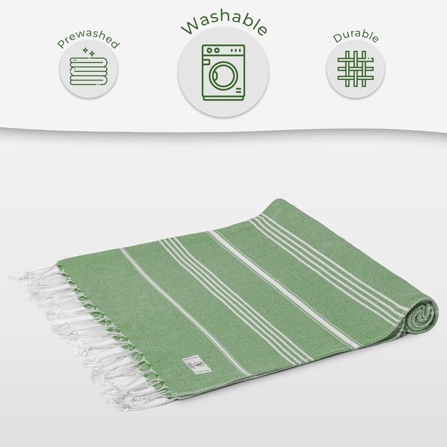 Ossano Turkish Beach Towel - Absorbent & Quick-Dry Oversized (39" x 71") | Versatile Yoga Mat, Picnic & Travel Blanket - Green
