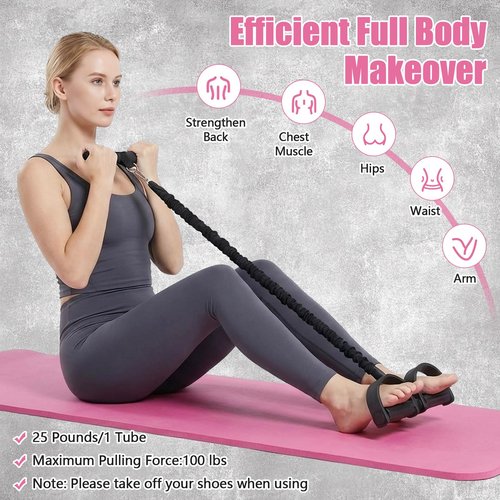 Arrowbash Pedal Resistance Band Set, 4-Tube Adjustable Elastic Exercise Bands for Legs Glutes Training, Non-Slip Ankle Straps, Home Fitness Strength Training for Men Women with 6 Pcs Exercise Bands