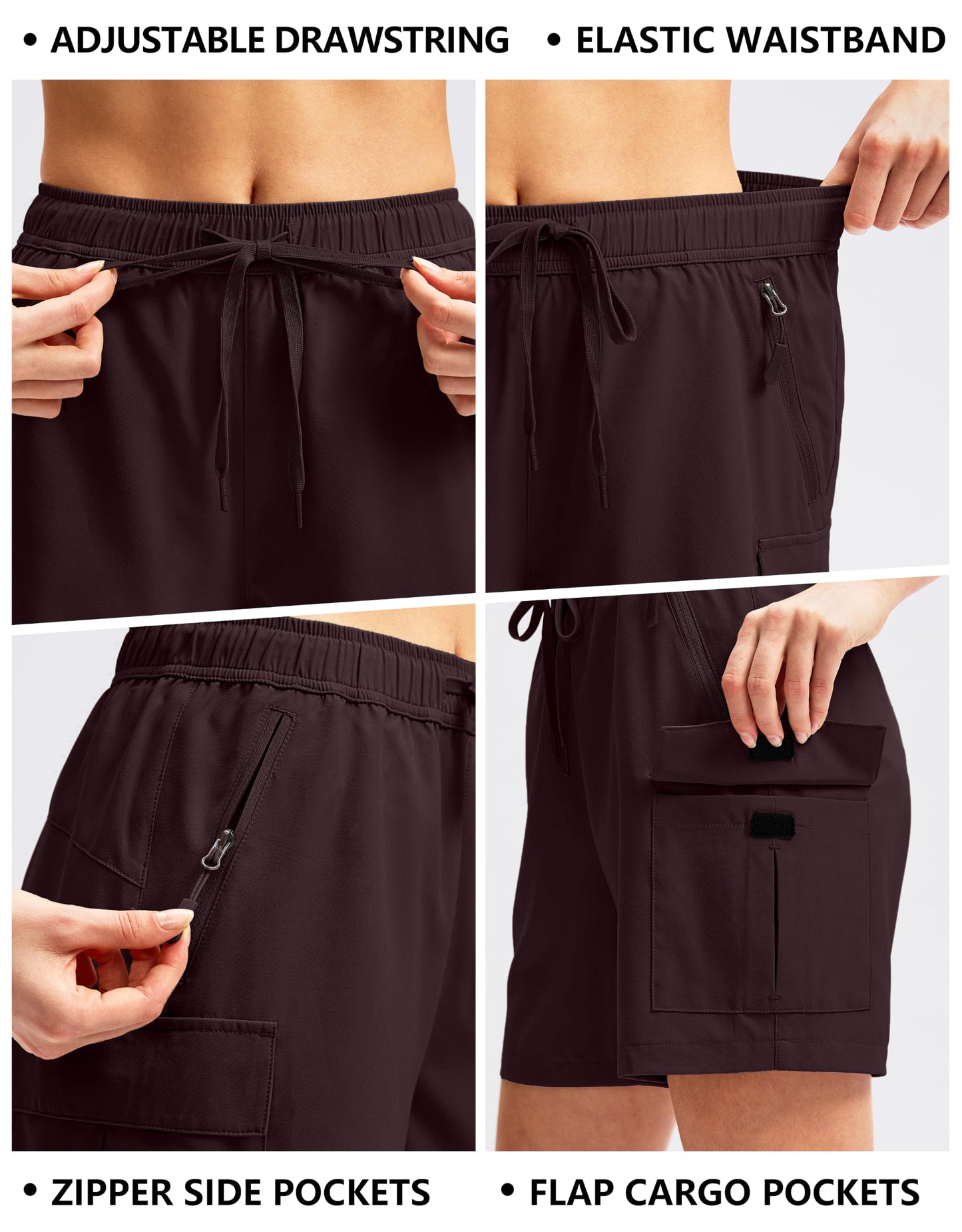 SANTINY Women's 5''/ 7'' Hiking Cargo Shorts Quick Dry Lightweight Summer Shorts for Women Athletic Golf Zipper Pockets(Wine_S)