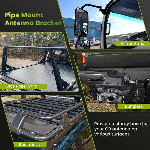 Anina Groove CB Radio Antenna Mount for SO239 Stud 3/8-24 Thread Stainless Steel Bracket Fit Truck Mirror (Fits 13-30mm Tube), Semi Truck, Jeep, Off-Road Vehicles