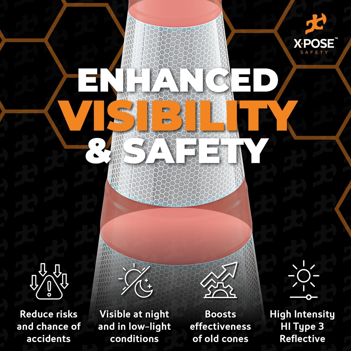 White+Hip Reflector Tape Cone Collar Set for Orange Traffic Cones - 20 Pack - 4 Inch and 6 Inch Collars for Wide Body Safety Cones 36 Inch Height – High Visibility Reflective Tape Stickers