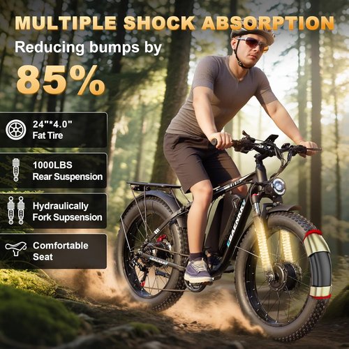 9000W Dual Motor Ebike - 24" Fat Tire Electric Bike for Adults | 45MPH Speed, Long Range 52V 34Ah, Full Suspension