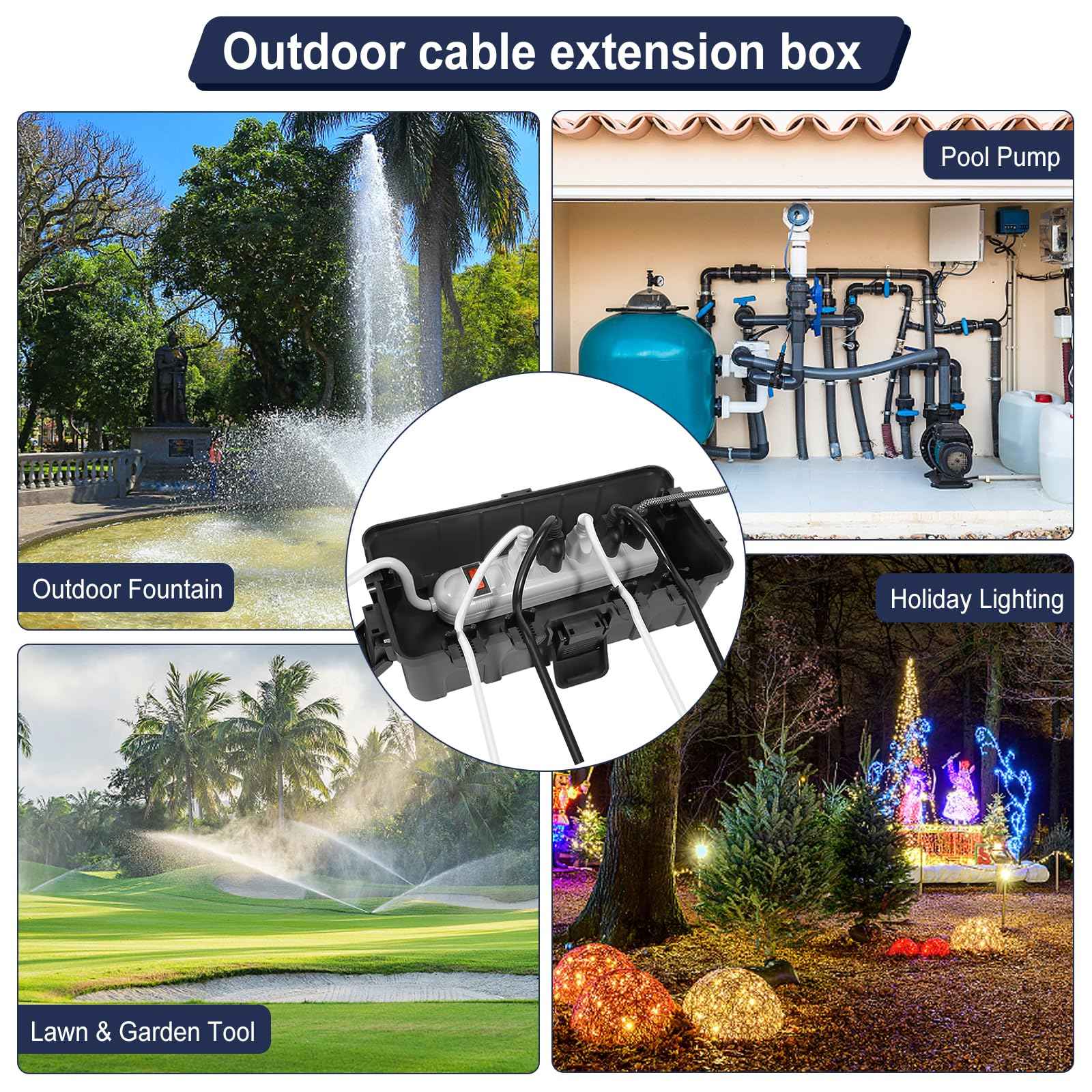 OUTDSPLY Medium Outdoor Electrical Box (11.6x5.7x4.1 inch), IP54 Waterproof Extension Cord Cover w/ 6 Cable Entry, Weatherproof Connection Box for Power Strip, Plug, Timer, Holiday Lights, Black
