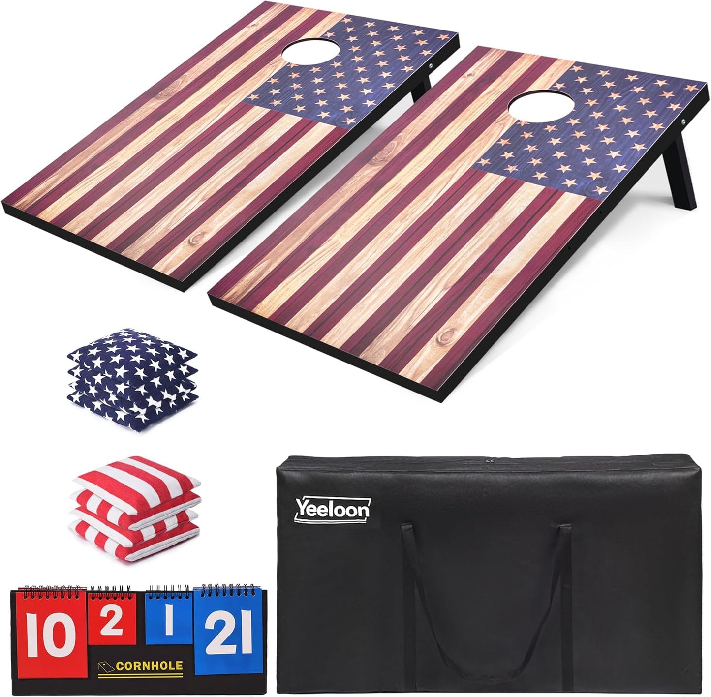 Skiennix Cornhole Set - Regulation Size Boards with 8 Bean Bags & Carrying Case | Outdoor Game for Adults