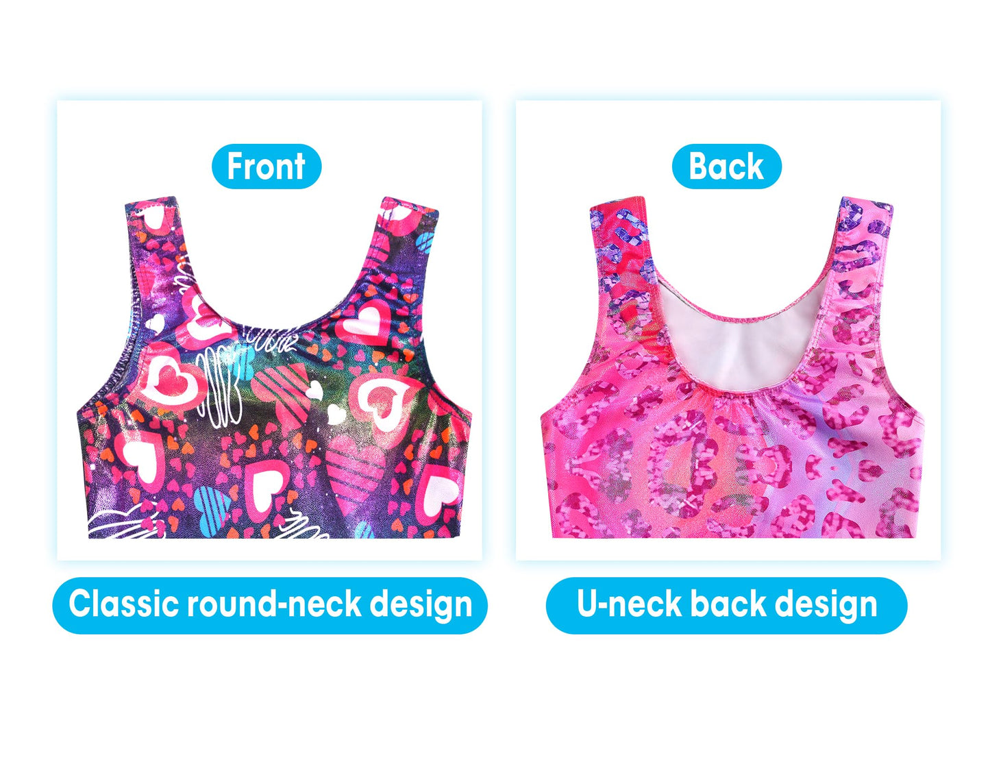 Snowheart Gymnastics Leotards for Girls - 2 Pack of Sparkly One-Piece Pro Kids Unitard Biketards with Shorts for Ages 2-9