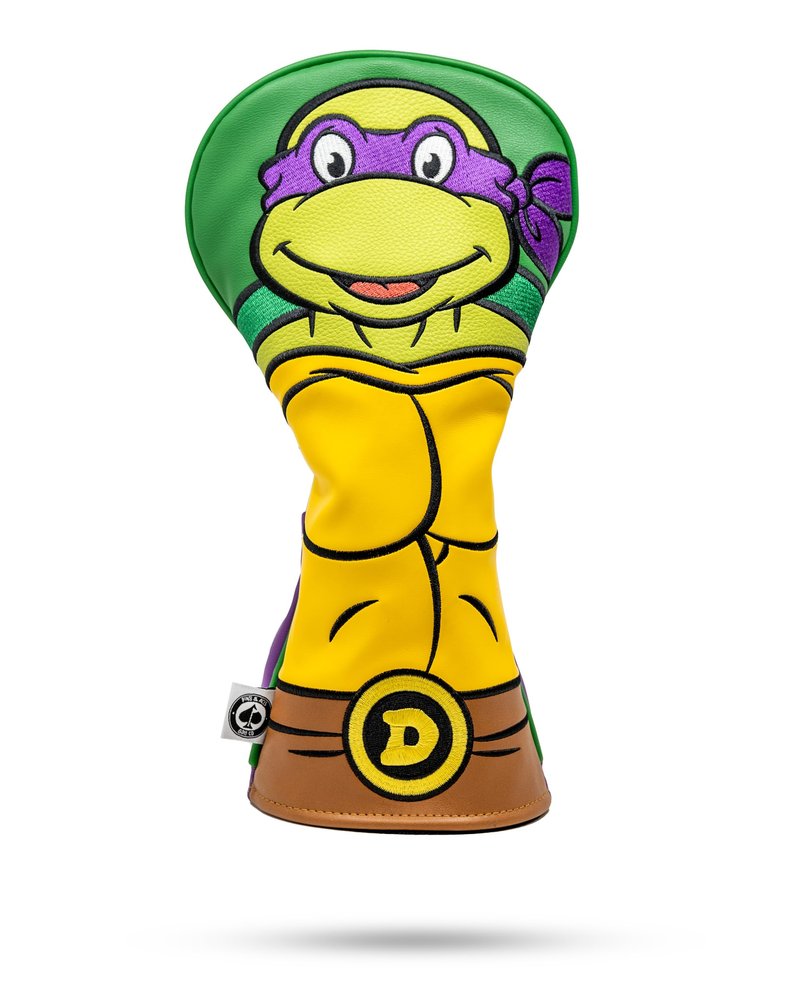 Pins & Aces TMNT Driver Head Cover - Premium, Hand-Made Leather Headcover - Teenage Mutant Ninja Turtle Heads, Tour Quality Golf Club Cover - Style and Customize You Golf Bag (Michelangelo)