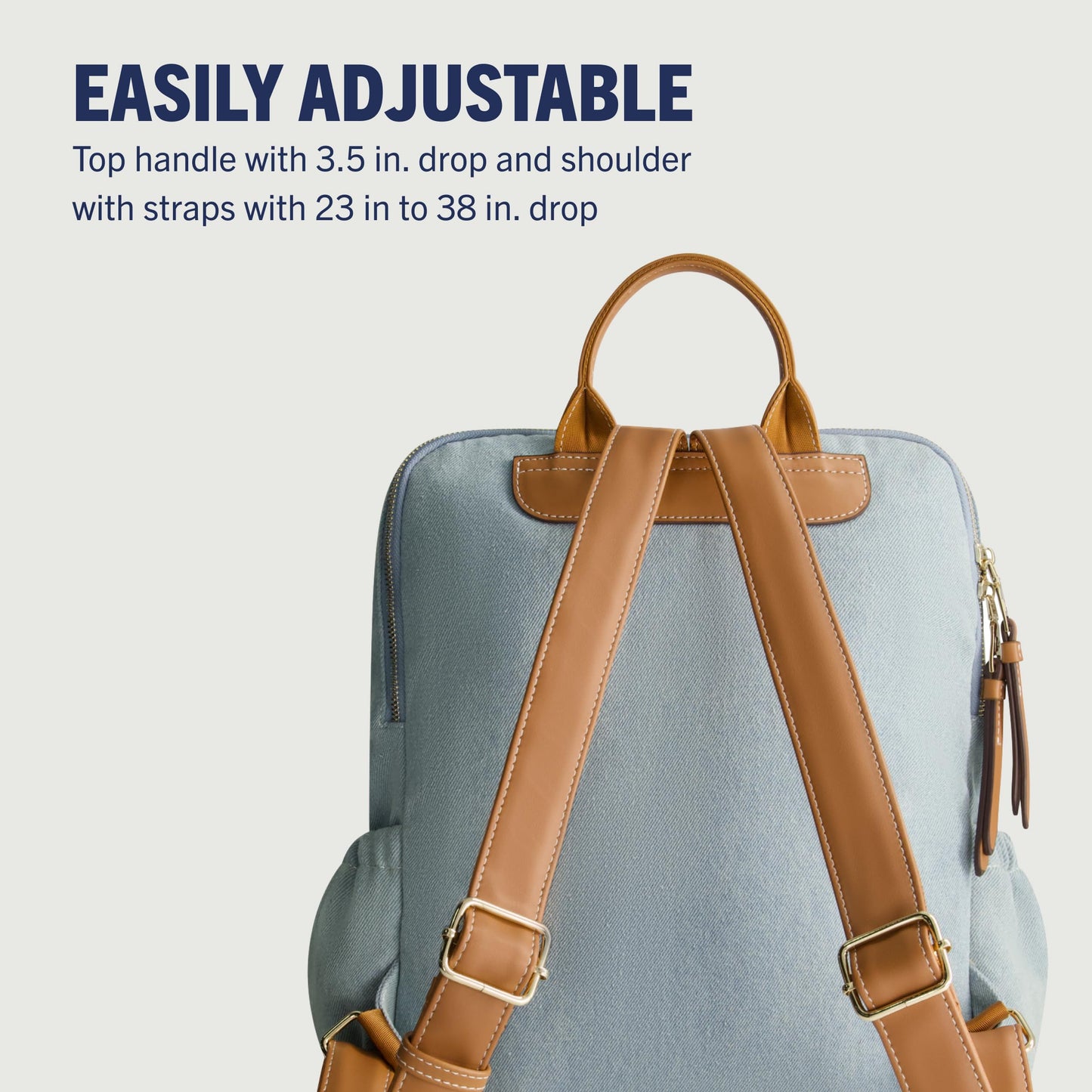 True Religion Backpack, Buddha Patch Bag with Horseshoe Logo and Zip Pocket Travel Bag, Denim