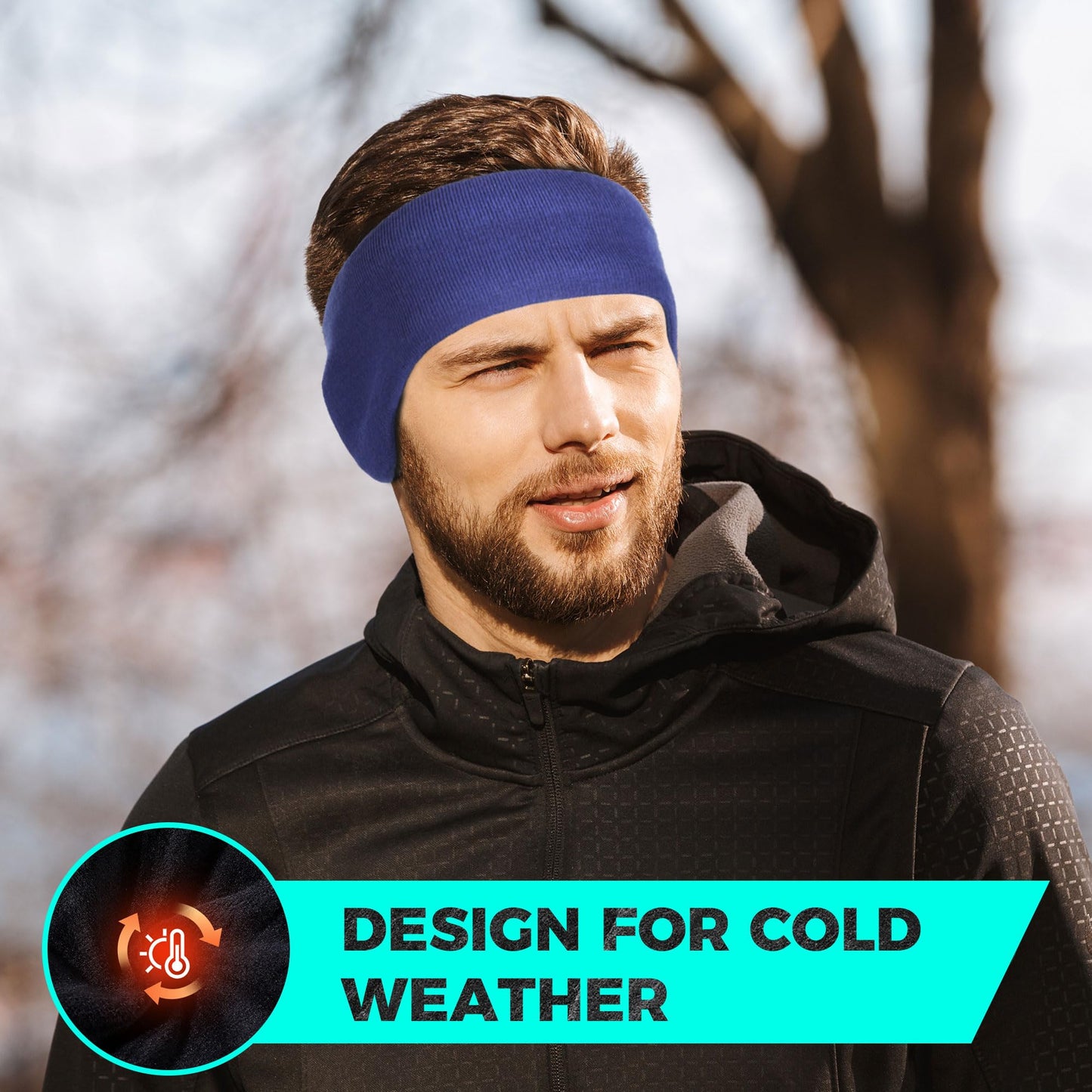 WTACTFUL Winter Ear Warmer Fleece Headband for Men Double-Layer Ear Muffs for Winter Headbands for Women Thermal Ear Covers for Cold Weather Ski Running Cycling Hiking Blue