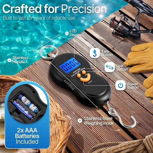 Flexzion Digital Hanging Scale - 110lb/50kg Portable Luggage & Fish Scale with LCD Display, Stainless Steel Hook