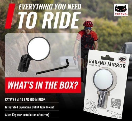 CATEYE BM-45 Bar End Mirror – Ultra Compact Mirror for Road, MTB and Gravel Bikes, Durable Aluminum with Scratch-Resistant Glass, Visibility and Safety for Cyclists