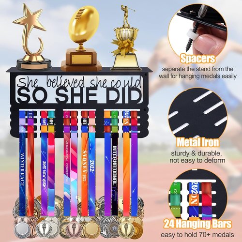 Biggun Medal Display Shelf - Easy Install Trophy Holder for Running & Wrestling Medals | Sturdy Metal Design