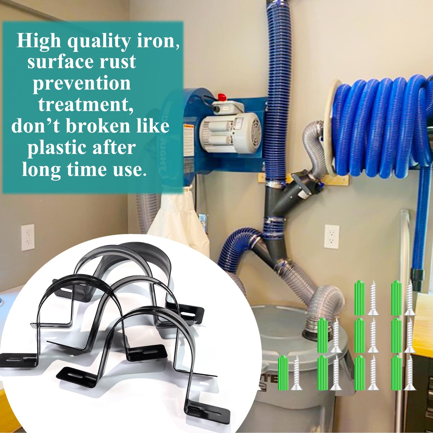 Pertresion Dust Collection Hose and Pipe Holder Adjustable Hangers Bracket, Don’t Broken Like Plastic After Long Time, Durable Spray Iron, 5 PCS (Black, 4 Inch)