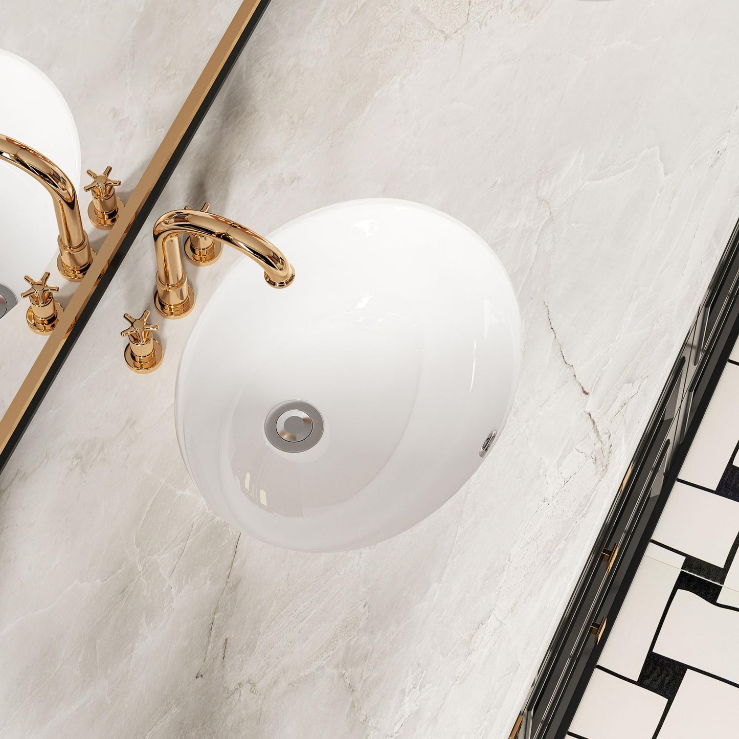 SmartSylva Undermount Bathroom Sink Oval, 14.75” x 11.5” (Interior Size) Oval Porcelain Ceramic Undermount Bathroom Vanity Vessel Sink with Overflow, White