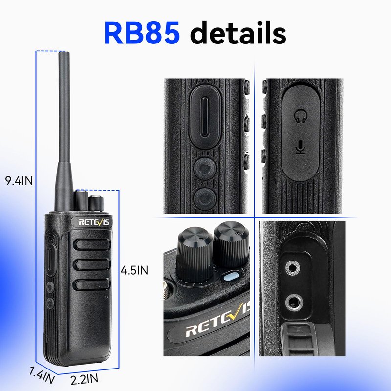 Retevis RB85 2 Way Radio for Adults Long Range,High Power Professional Walkie Talkies with Earpiece,Rechargeable Two Way Radios,AI Noise Cancelling,for Security Hotel Church(2 Pack)