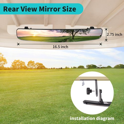 10L0L Golf Cart Mirror Sets -No Drilling Side Mirrors,Wide Angle Rear View Mirror Adjustable HD Glass Universal for Yamaha Club Car EZGO