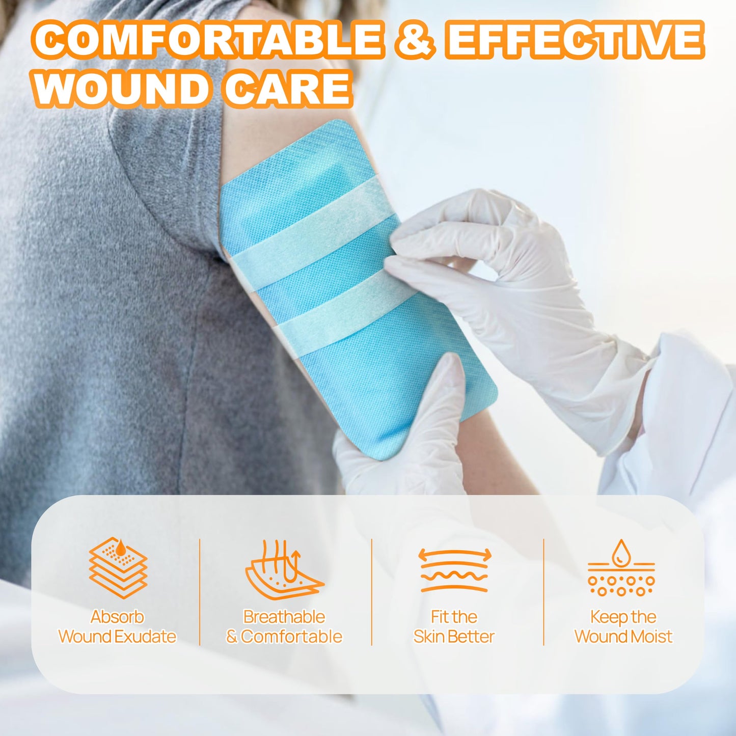 Carbou Super Absorbent Wound Dressing Pads 4"x 8", 10 Individual Pack, Non Adhesive Absorbent Bandages for Wound Care, Soft Highly Absorbent Dressing, Non Stick Gauze Pads for Wounds