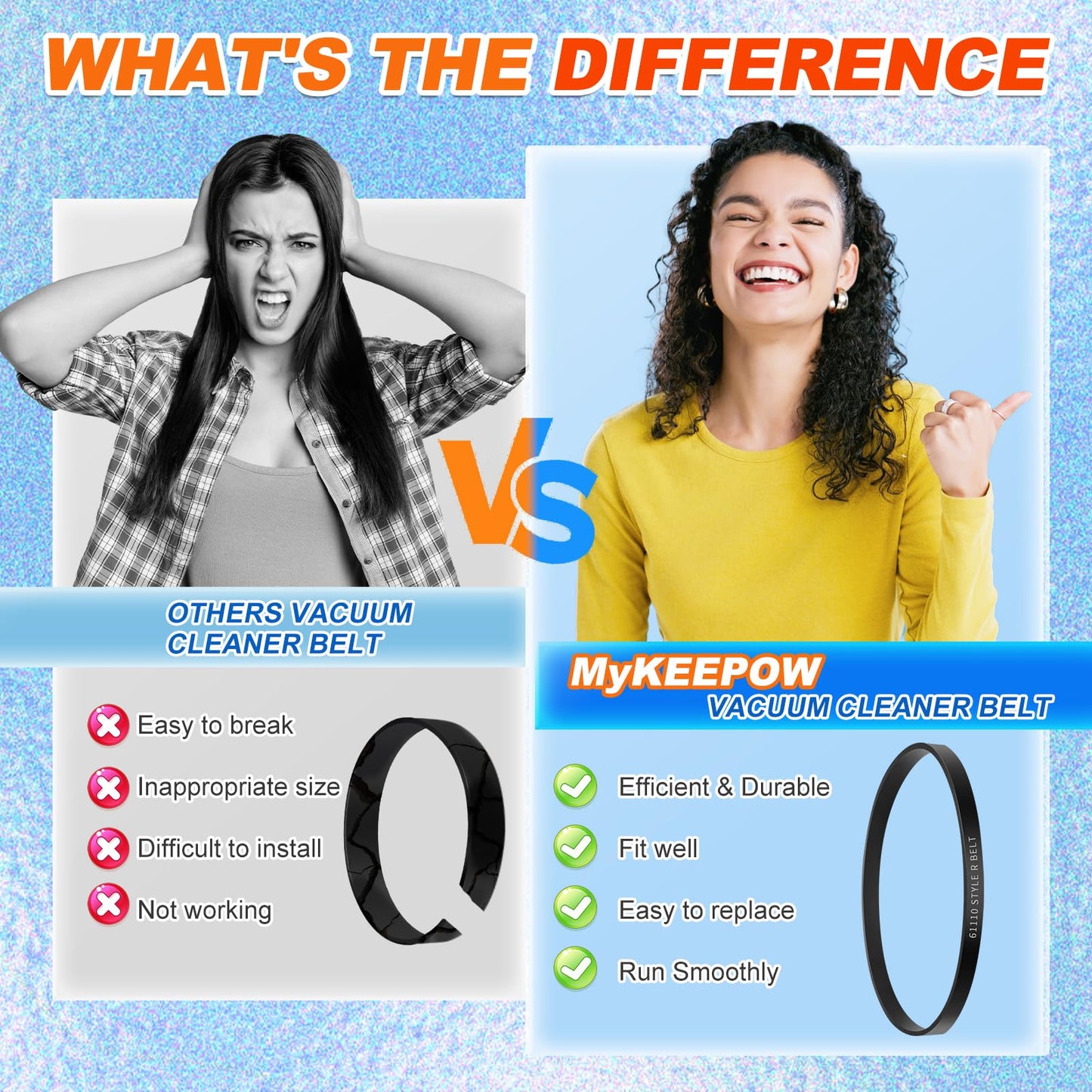 MyKEEPOW 61110 Vacuum Belt for Eureka Boss SmartVac 4870 4872 4874 4875 4880 4885 Series, Replace Part 61110, 61110A, 61110B, 61110C, 3 Pack