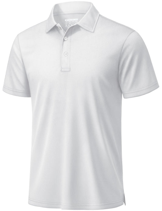 TACVASEN Mens Golf Shirt Dry Fit Mens Polo Shirts Short Sleeve Performance Golf Polos for Men with Collar Work Shirts White, L