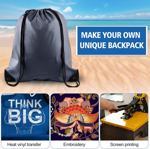 KUUQA Drawstring Backpacks - 2 Pcs Gray Gym Bags for Travel & Outdoor Activities | 40cm x 34cm