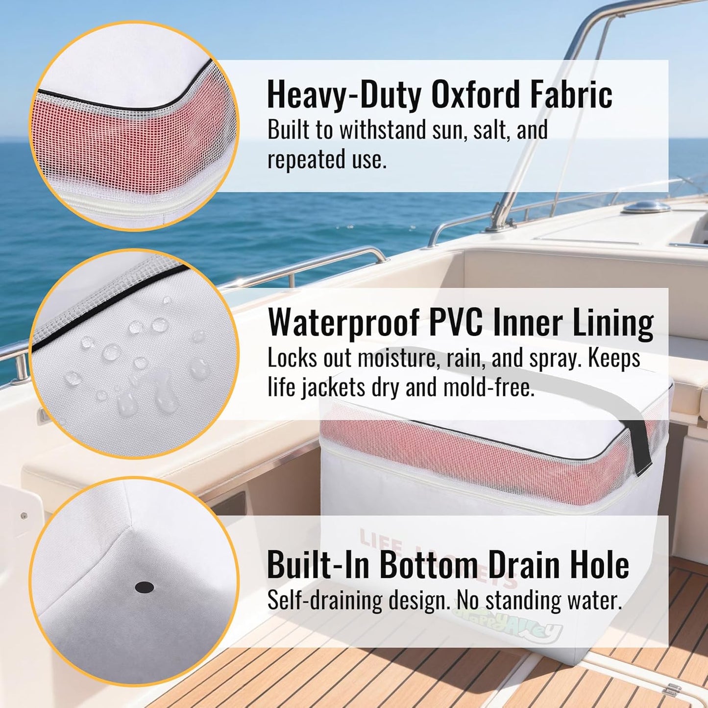 Skiennix Heavy Duty Life Vest Storage Bag - Waterproof Oxford Design, Fits 6 Type II Jackets, White