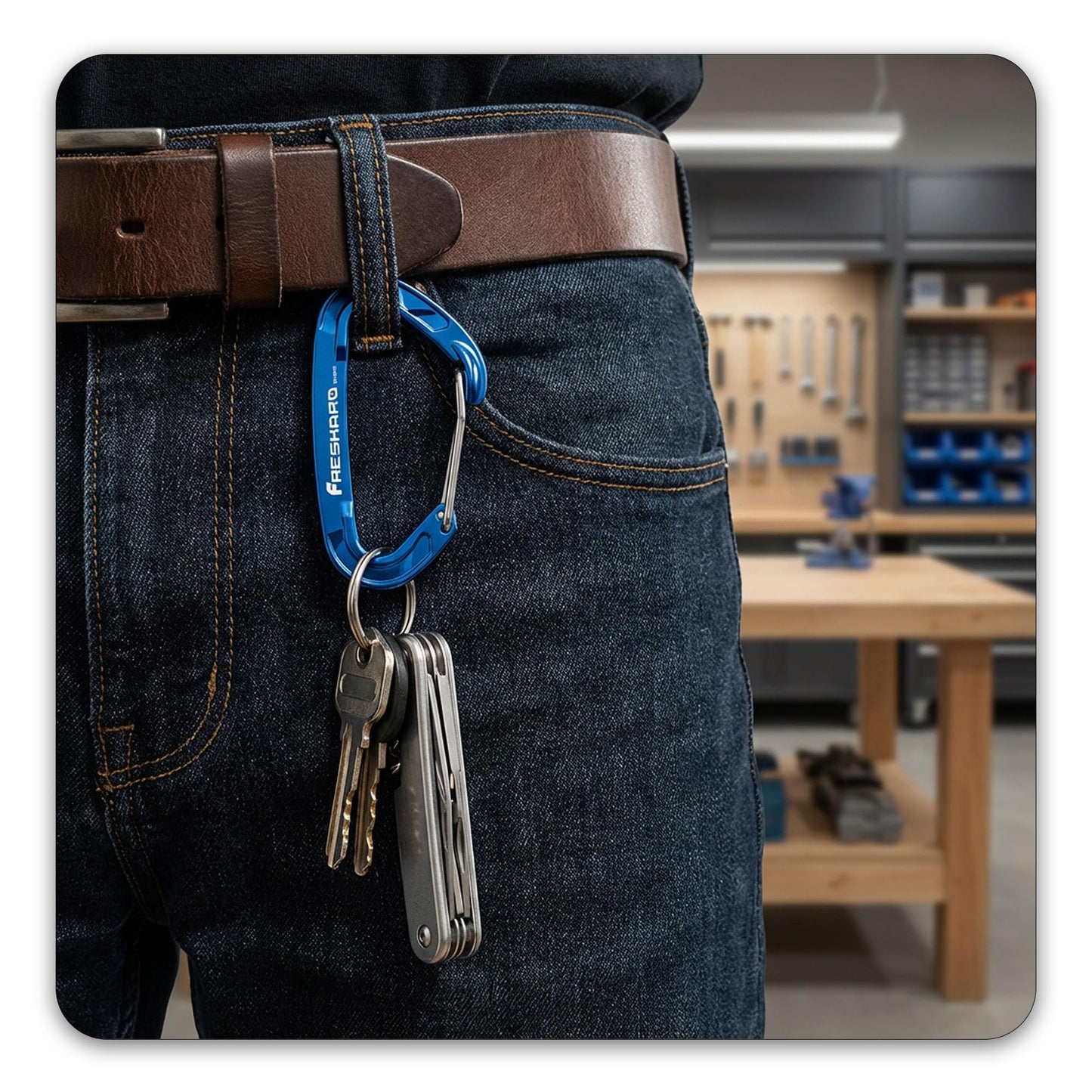 FresKaro 5pcs caribeener Clips, Wiregate Carabiner Heavy Duty, Small Sturdy Key Keychain Accessory, Not for Climbing, Mini Size, Ultra Light, for Hiking, Camping, Fishing, Outdoor, Backpack, Blue